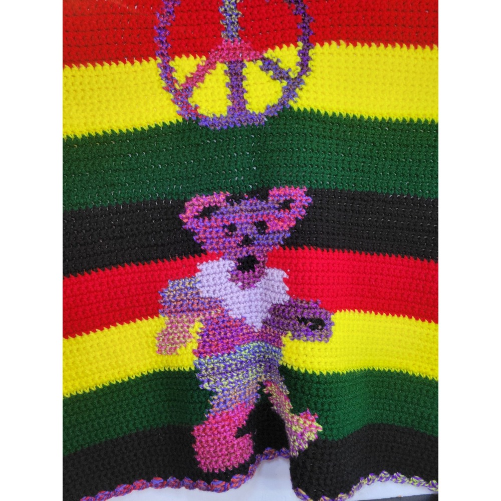 Grateful Dead‎ Peace Bear Crochet Blanket Handmade Hippie Throw 37x33
